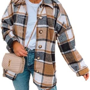 Women Long Sleeve Flannel Plaid Shirts Casual Button Down Shirt Jacket Cardigan